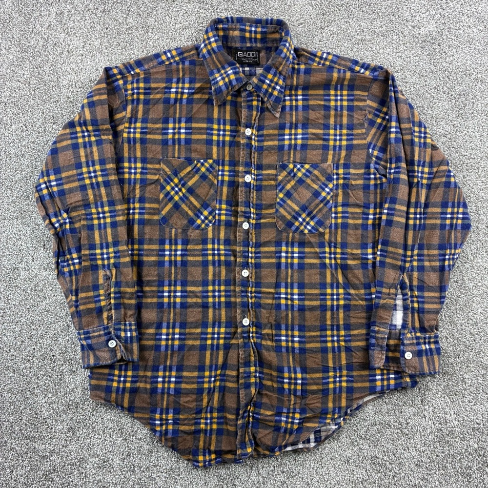 Vintage 70s Printed Flannel Shirt Mens XL Gaddi 100% Cotton USA Plaid